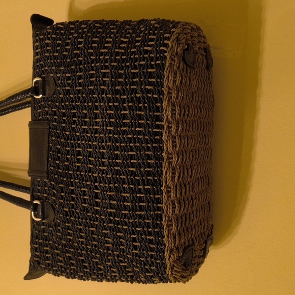 BRIGHTON Raffia Jute Woven Shoulder Bag Purse Handbag Satchel/Brn Leather - Picture 5 of 7